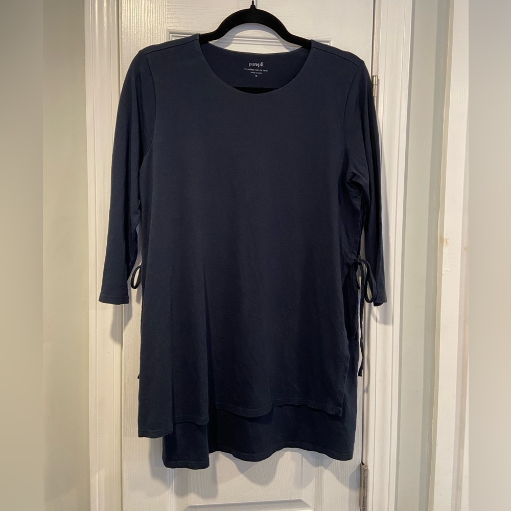 J. Jill PureJill Navy Blue Soft Comfy 3/4 Sleeve Layer Side Tie Tunic Top